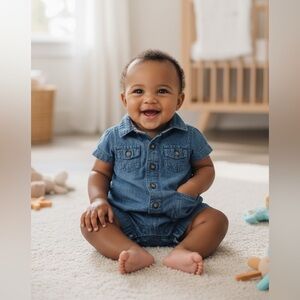 Carters 3 months Denim Blue Kids Romper EUC